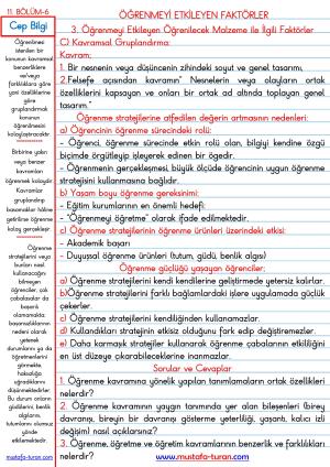 11. Bölüm Öğrenme, Öğretim, Eğitimde Güncel Yaklaşımlar, Öğrenmeyi Etkileyen Faktörler