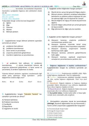 Modül 4- Eğitimde Araştırma ve Ar-Ge Çalışmaları Testi-1