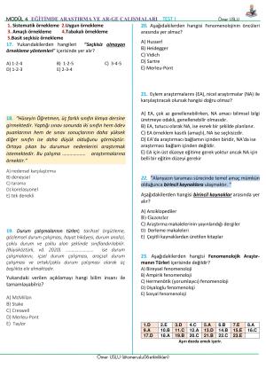 Modül 4- Eğitimde Araştırma ve Ar-Ge Çalışmaları Testi-1