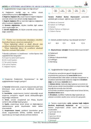 Modül 4- Eğitimde Araştırma ve Ar-Ge Çalışmaları Testi-1