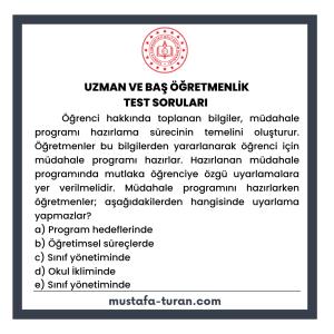 Uzman ve Baş Öğretmenlik Test Soruları 3. Modül 3. Test