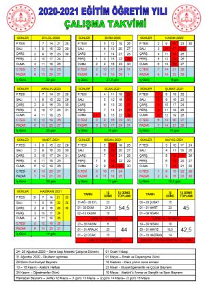 2020-2021 Eğitim ve Öğretim Yılı MEB Çalışma - İş Günü  Takvimi ve Genelgesi