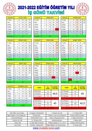 2021-2022 Eğitim ve Öğretim Yılı  İş Günü Takvimi - Çalışma Takvimi ve MEB Çalışma Genelgesi